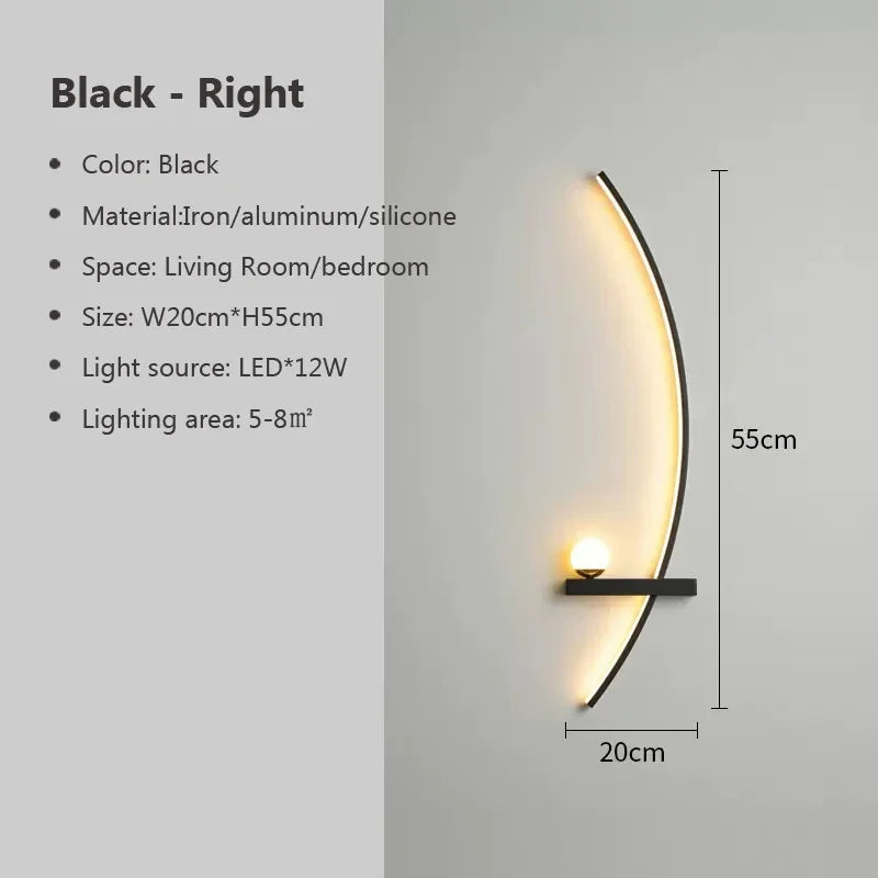 Modern LED Wall Lamp – Minimalist Art Design for Bedroom, Living Room, and Bathroom, Gold/Black